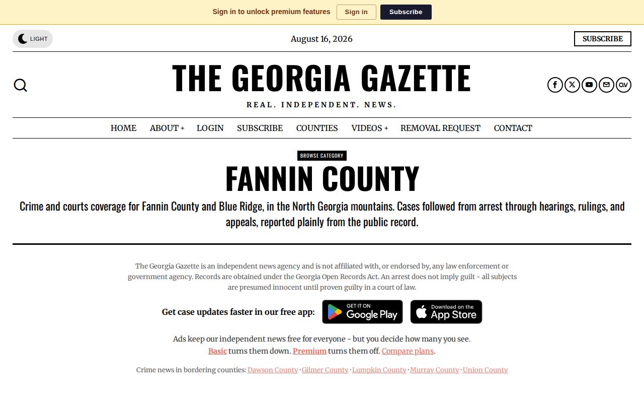 The Georgia Gazette Fannin County crime news and court coverage page