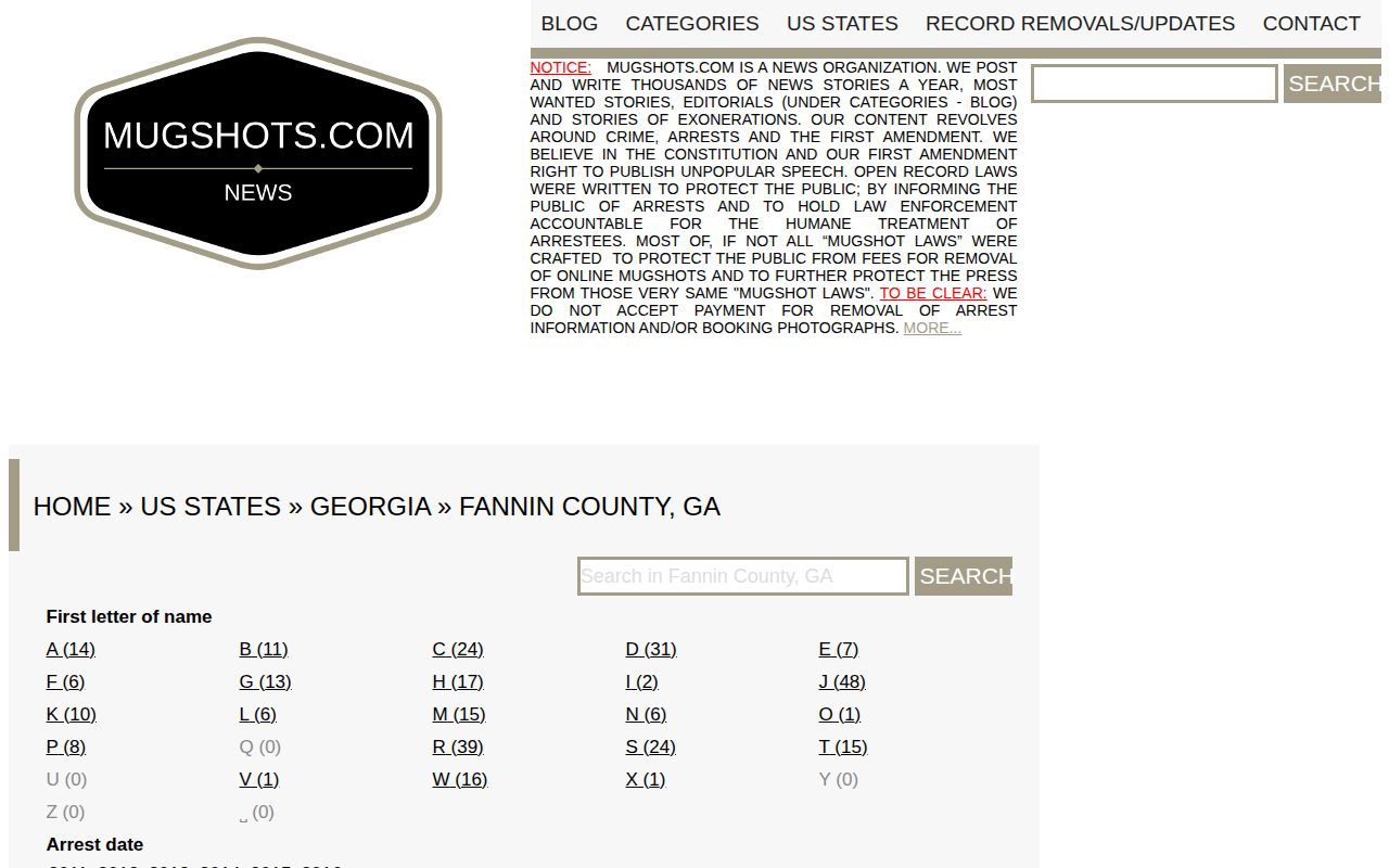 Unofficial Mugshots.com Fannin County archive category for secondary record discovery