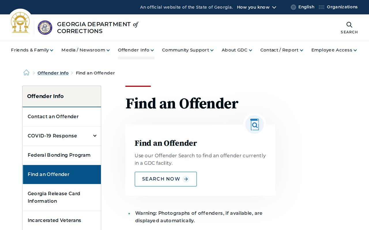 Georgia Department of Corrections offender search for state custody related to Fannin County records
