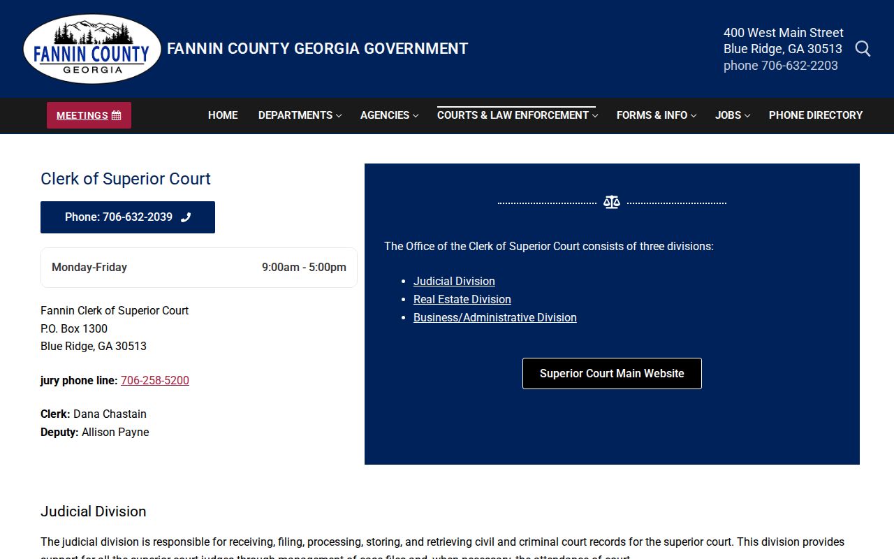 Fannin County Clerk of Superior Court criminal record access route for booking disposition research