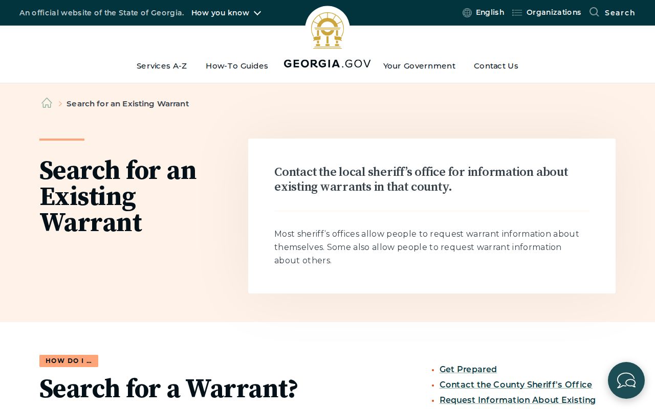 Georgia official existing-warrant guidance for checking a Fannin County warrant